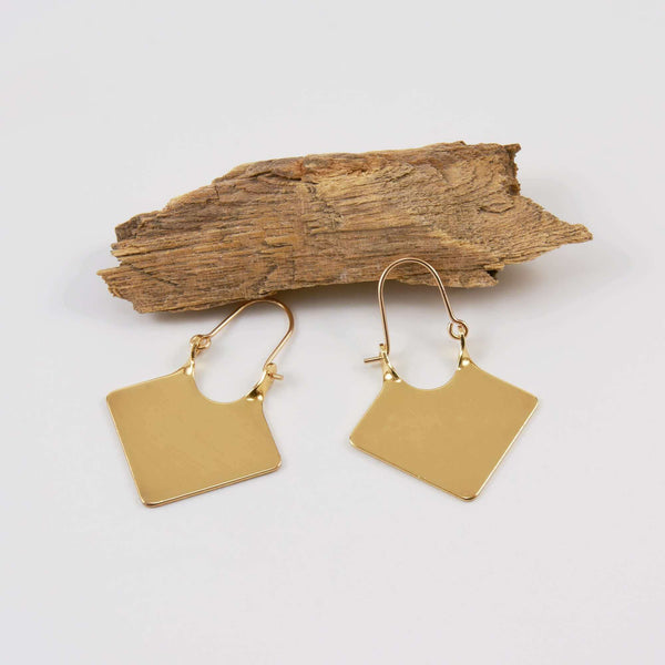 a Pair of Chana Hoop Earrings Displayed on Driftwood