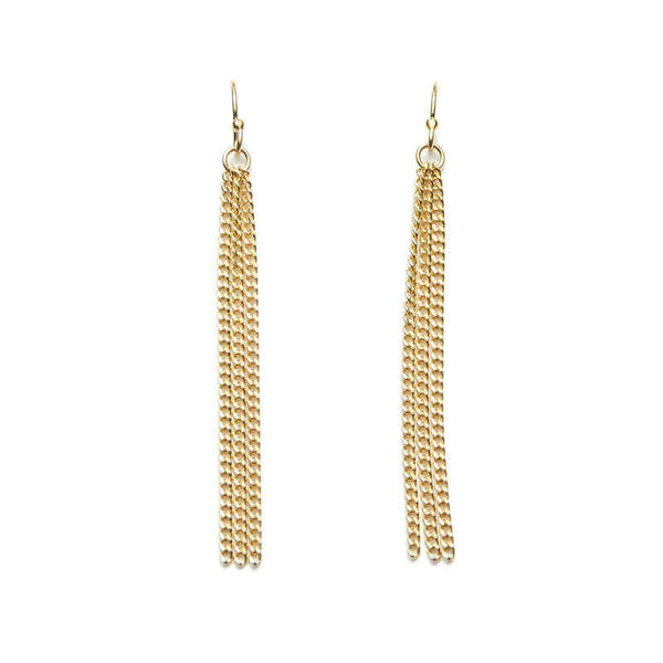 Pair of gold chain tassel earrings, on earwire.