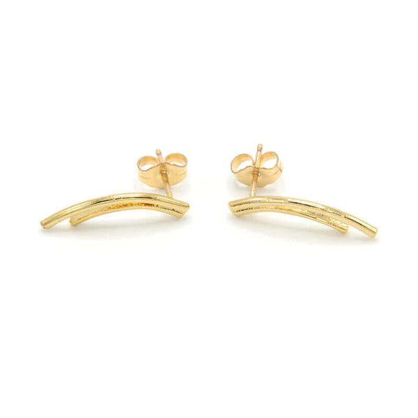Pair of gold earrings of 2 curved swoops on posts.