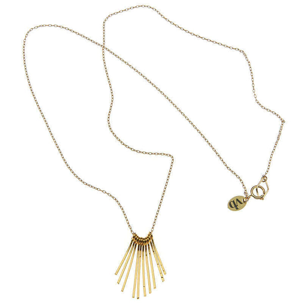 Delicate gold chain necklace with hand-hammered gold frill pendant.