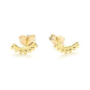Pair of gold earrings, arc-shaped with little triangular beads, with backings.