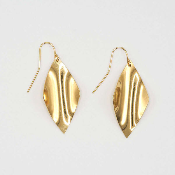 Pair of gold earrings, with curved diamond design.