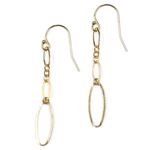 Pair of gold oval chain earrings, with large oval link at end.