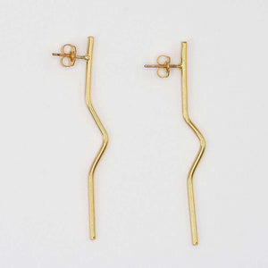 Pair of gold wire earrings with geometric zig zag design.