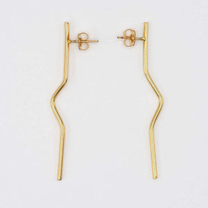 Pair of gold wire earrings with geometric zig zag design.