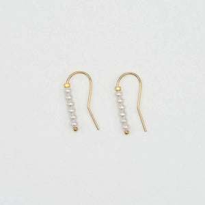 Pair of small gold wire earrings with pearl beads.
