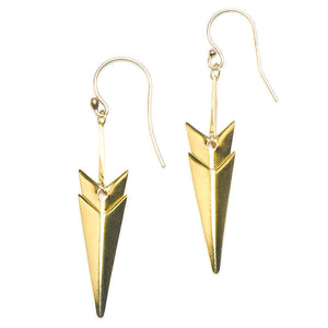 Pair of gold chevron shaped earrings on earwire.