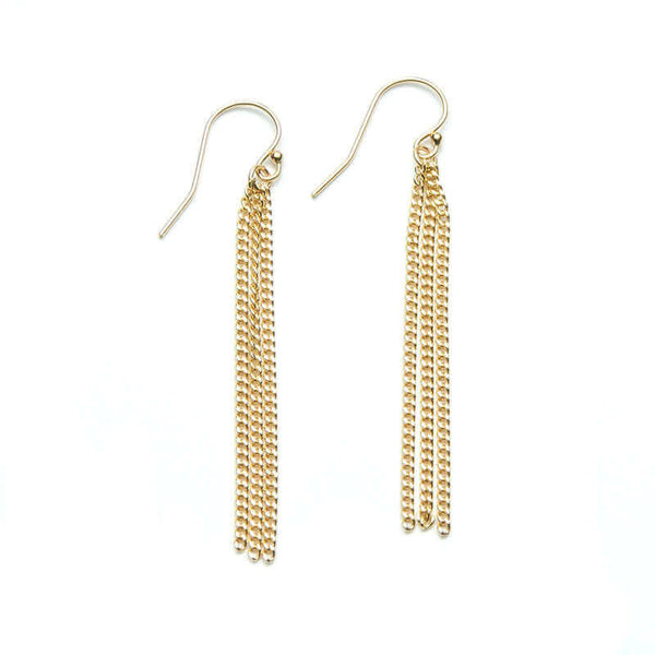 Pair of gold chain tassel earrings, on earwire.