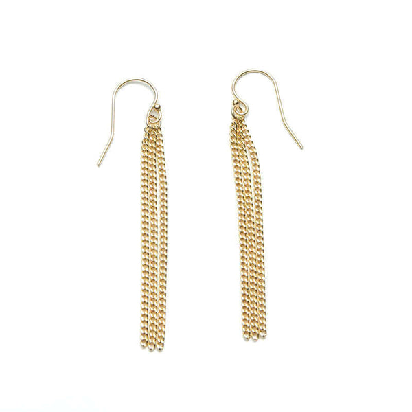Pair of gold chain tassel earrings, on earwire.