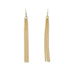 Pair of gold chain tassel earrings, on earwire.