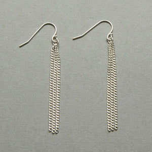 Pair of silver chain tassel earrings, on earwire.