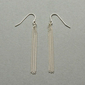 Pair of silver chain tassel earrings, on earwire.