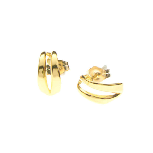 Pair of small curved gold ear cuff earrings.