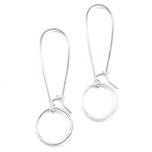 Pair of silver circle earrings on long french earwire.