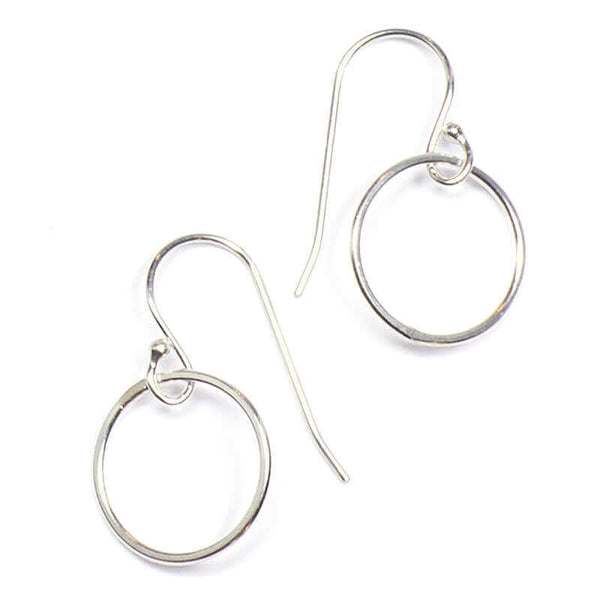 Pair of silver circle earrings on earwire.