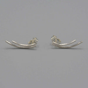 Pair of silver earrings of 2 curved swoops on posts.