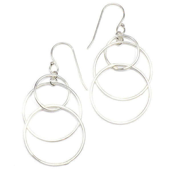 Pair of silver earrings, 3 interlocked circles on earwire.