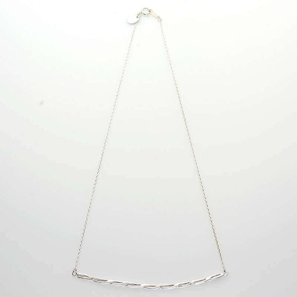Silver chain necklace with cast twisted rope bar pendant.