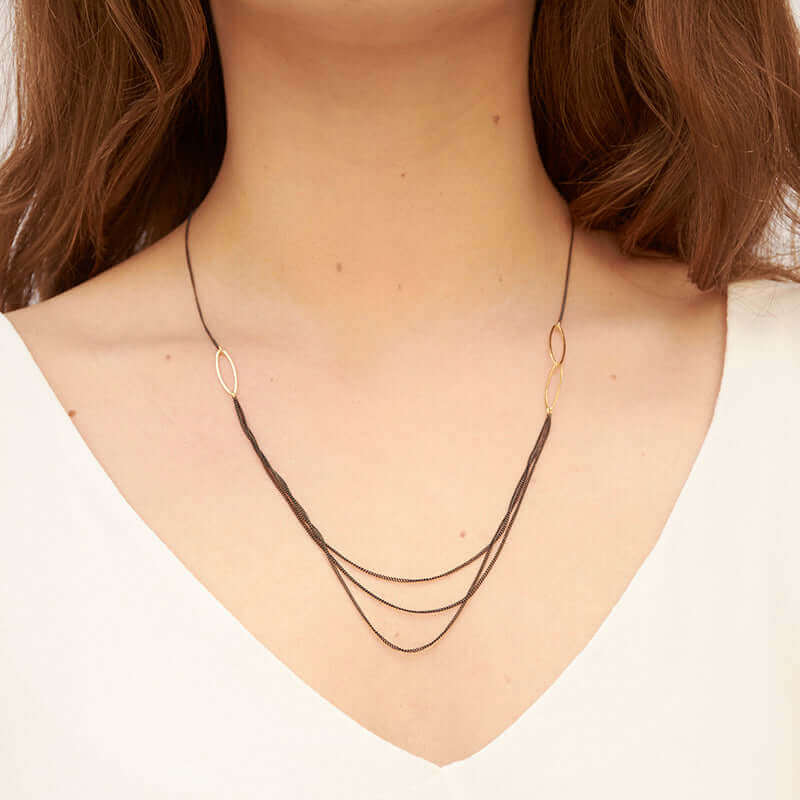 2 Layer 14K Gold & Oxidized Sterling Silver Necklace
