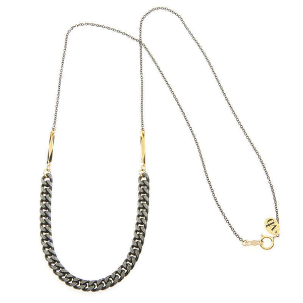 Black oxidized chain necklace with vintage curb chain on bottom.